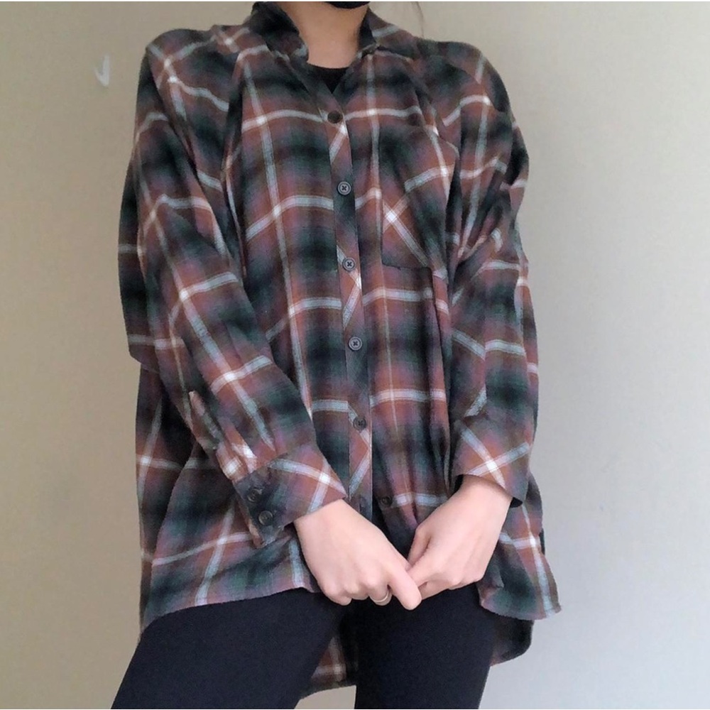 URBAN OUTFITTERS BDG Brown & Green Oversized Plaid Flannel Shirt